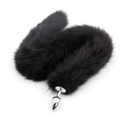 COLA DE ZORRO NEGRO CON PLUG DE METAL 75 CM