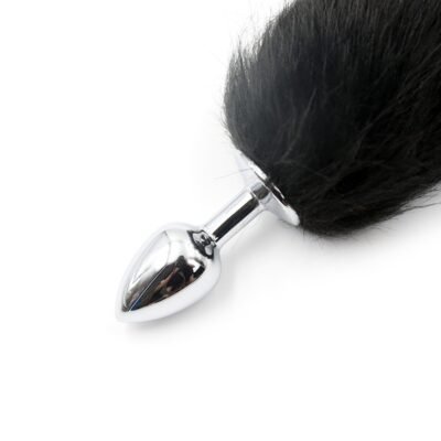 COLA DE ZORRO NEGRO CON PLUG DE METAL 75 CM - Imagen 2