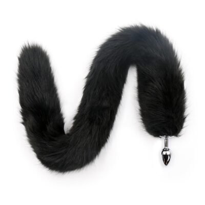 COLA DE ZORRO NEGRO CON PLUG DE METAL 75 CM - Imagen 3