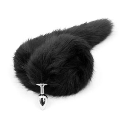 COLA DE ZORRO NEGRO CON PLUG DE METAL 75 CM - Imagen 4