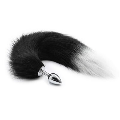 COLA DE ZORRO NEGRO Y BLANCO CON PLUG DE METAL 41 CM
