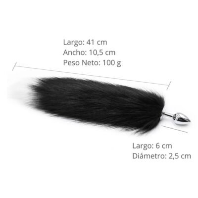 COLA DE ZORRO NEGRO Y BLANCO CON PLUG DE METAL 41 CM - Imagen 3