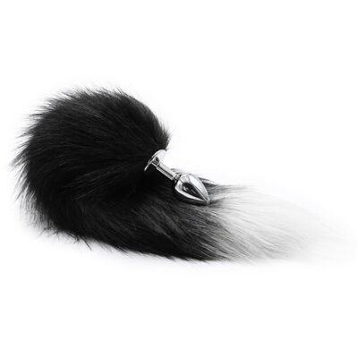 COLA DE ZORRO NEGRO Y BLANCO CON PLUG DE METAL 41 CM - Imagen 5