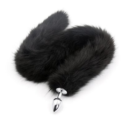 COLA DE ZORRO NEGRO CON PLUG DE METAL 75 CM