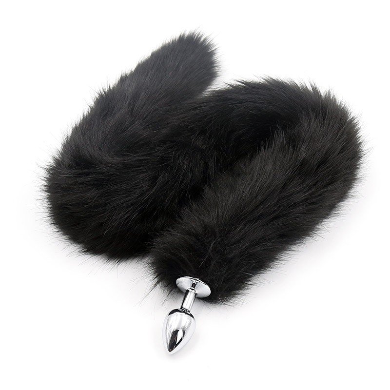 COLA DE ZORRO NEGRO CON PLUG DE METAL 75 CM